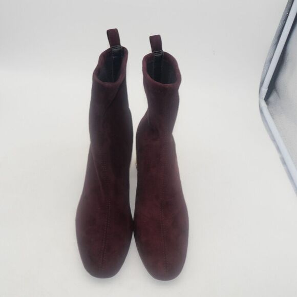 NEW Michael Kors Woman's 7.5 Porter Boots Suede Merlot Burgundy Gold Block Heel - Picture 9 of 12